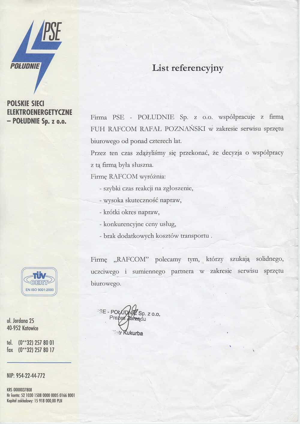 Rafcom Katowice List Referencyjny